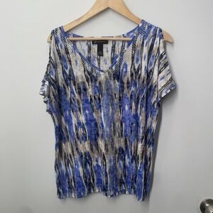 Inc International Concepts Cold Shoulder Womens Top Size XL Blue Sparkles